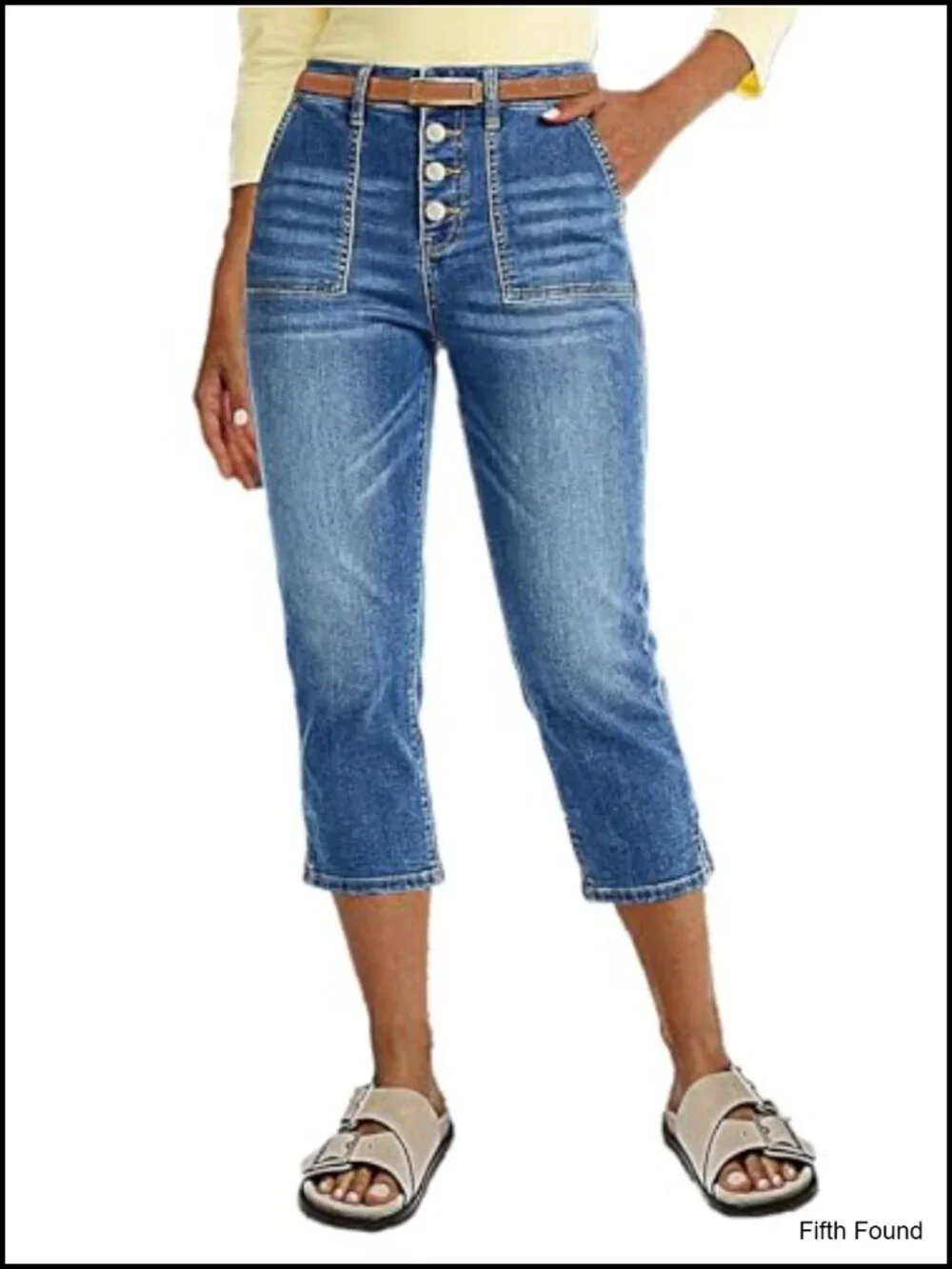 Skinny Capri Mid Waist Split Button Vintage Casual Denim Jeans